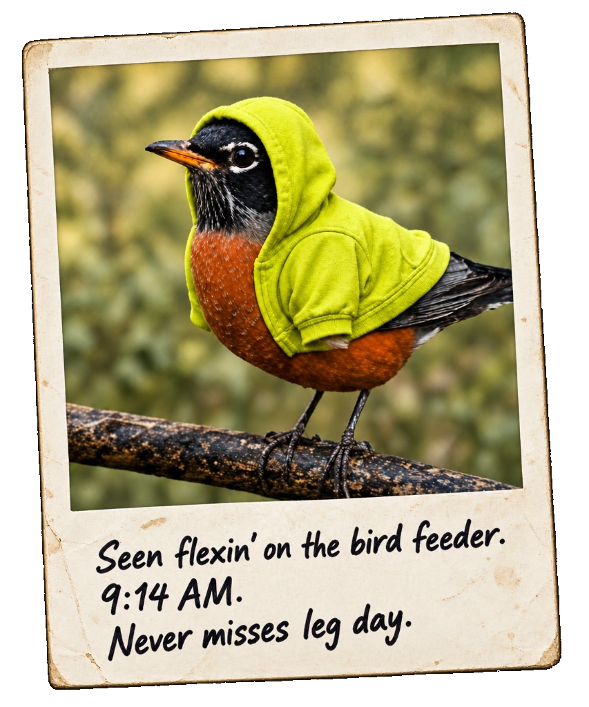 Robin Wif Hood field sighting — Seen flexin' on the bird feeder