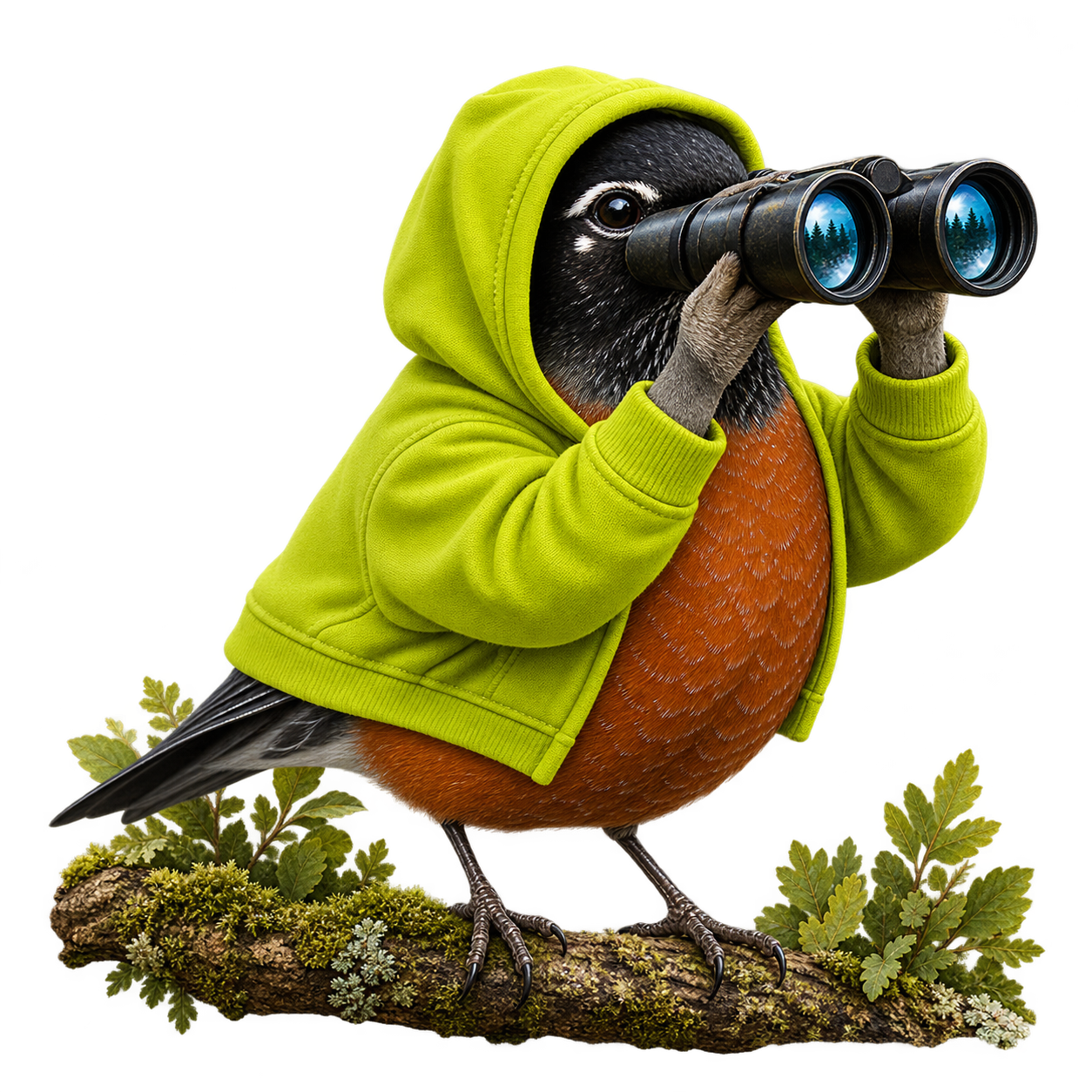Robin watching with binoculars