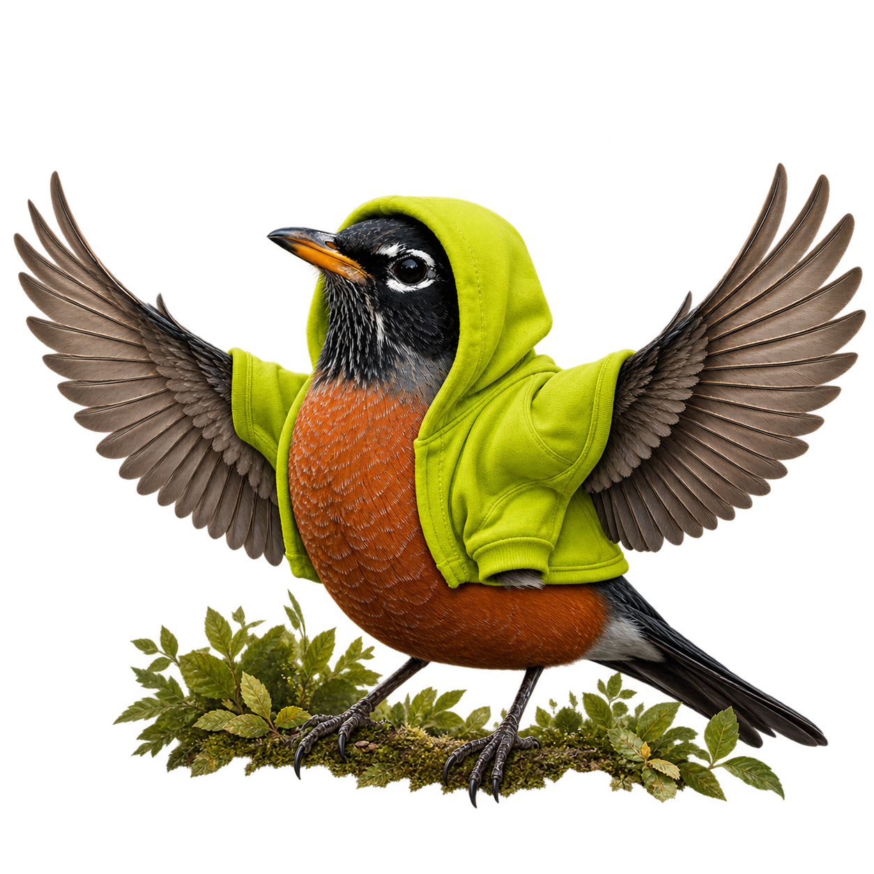 Robin with wings spread